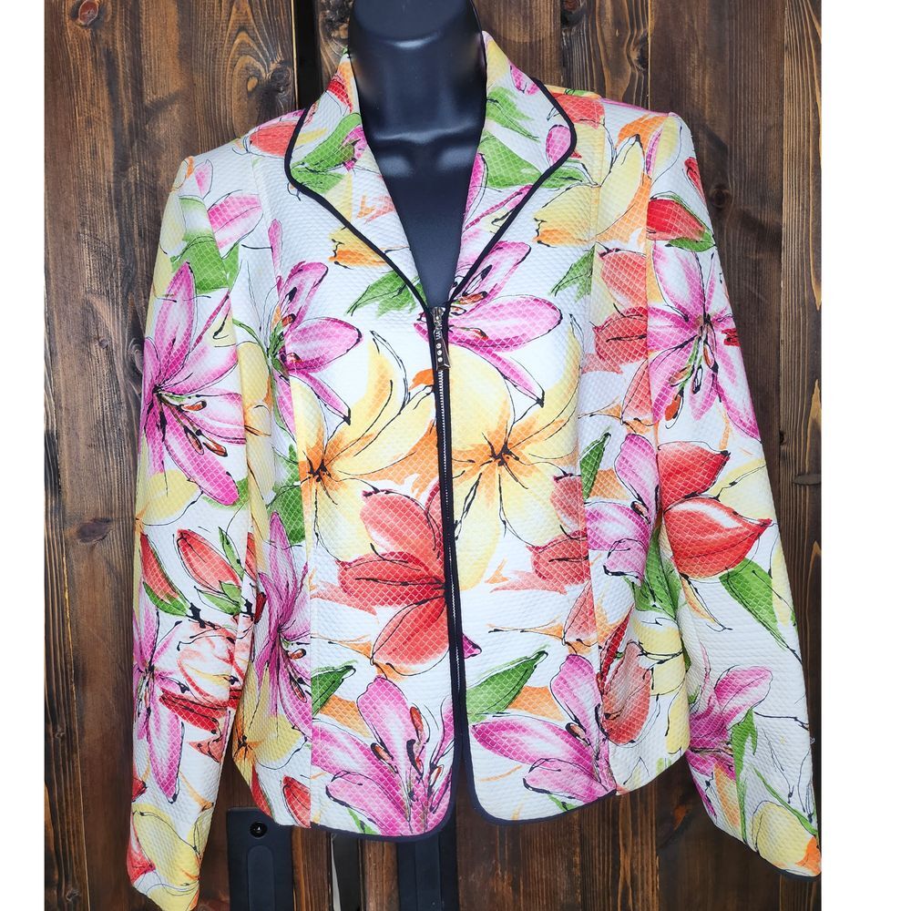 Requirements Women's Floral Polyester Long Sleeve Full Zip Front Casual Jacket 8
